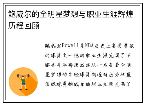 鲍威尔的全明星梦想与职业生涯辉煌历程回顾